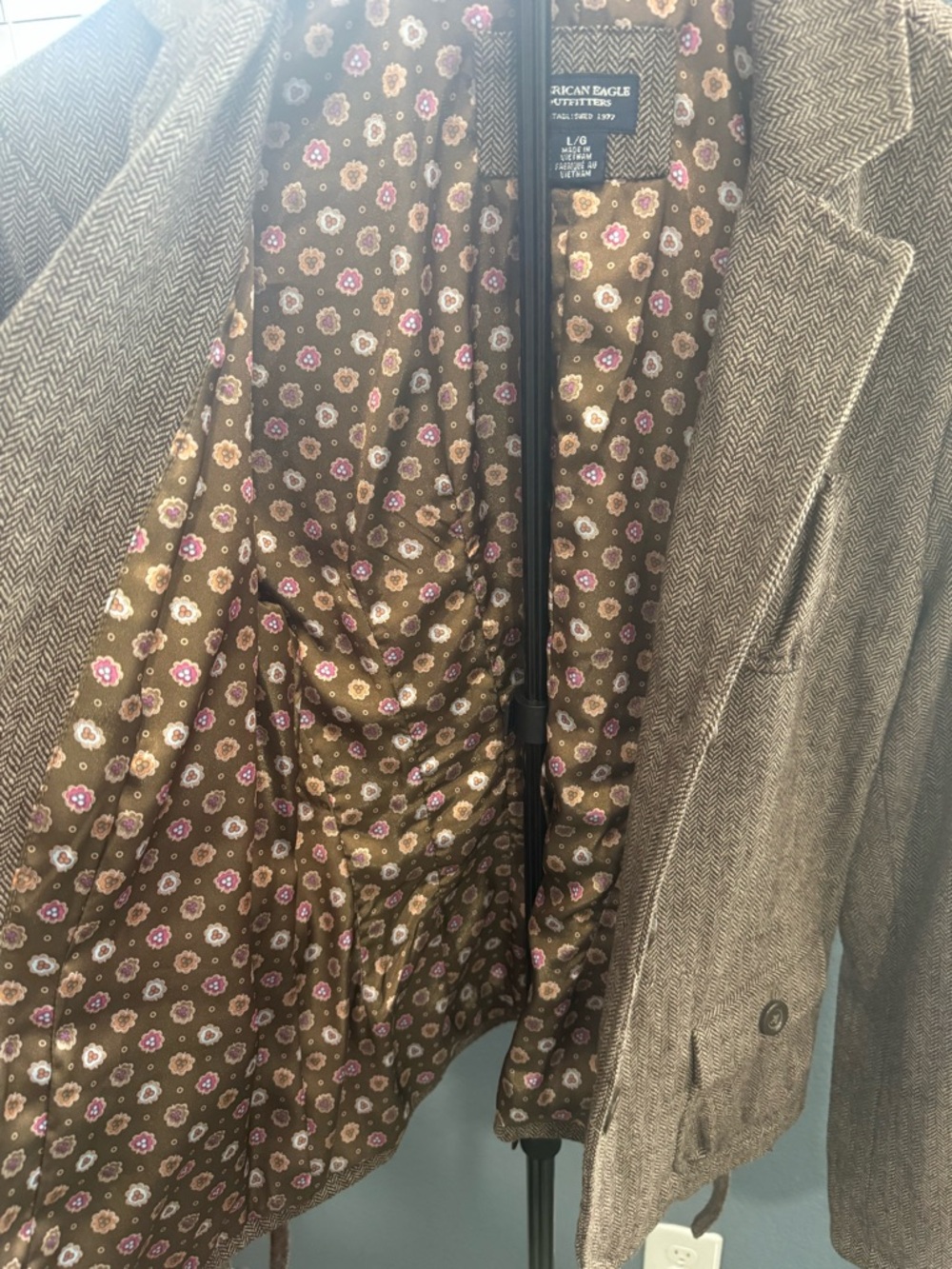 Y2K American Eagle Outfitters Brown Herringbone Tweed Blazer - Wool Blend - Picture 3 of 11